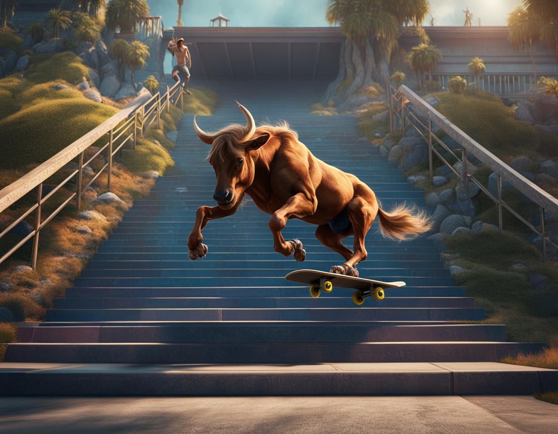 Centaur Performs Daring Skateboard Stunt Down 50 Stair Set