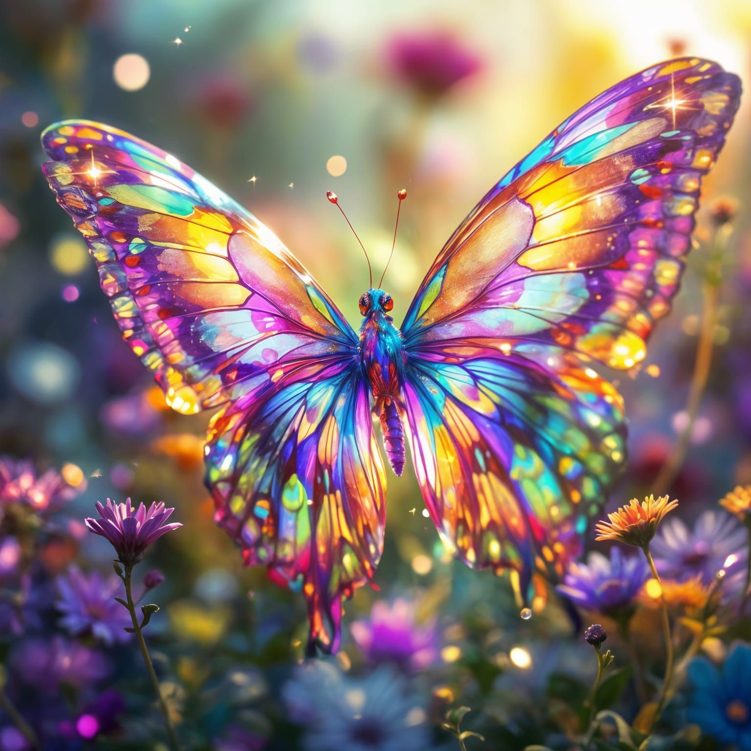 Glossy Glass Peacock Butterfly in Fantasy Style