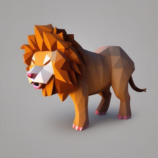 Isometric 3D Render of a Low Poly Lion