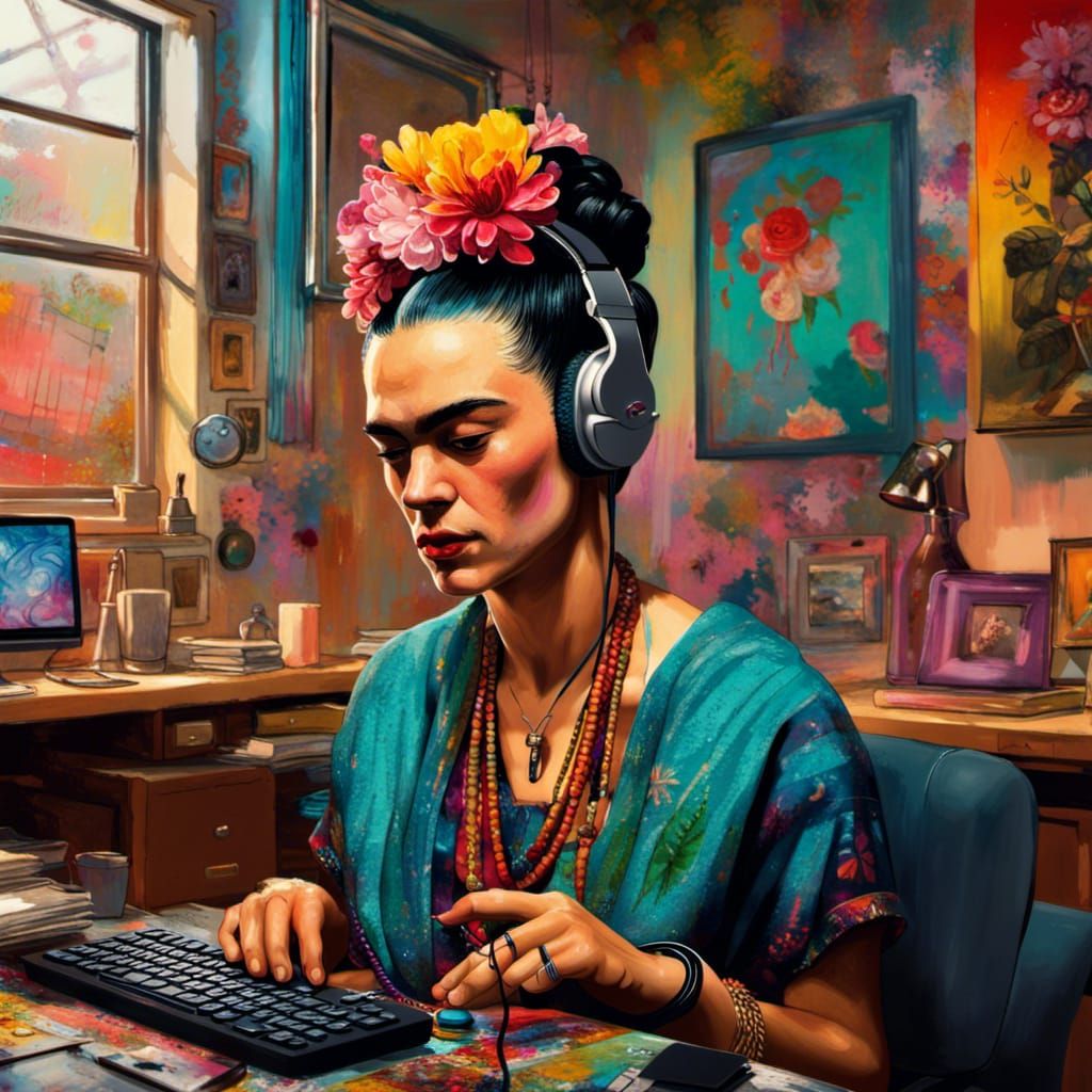 Frida Kahlo Working Remotely in Customer Service