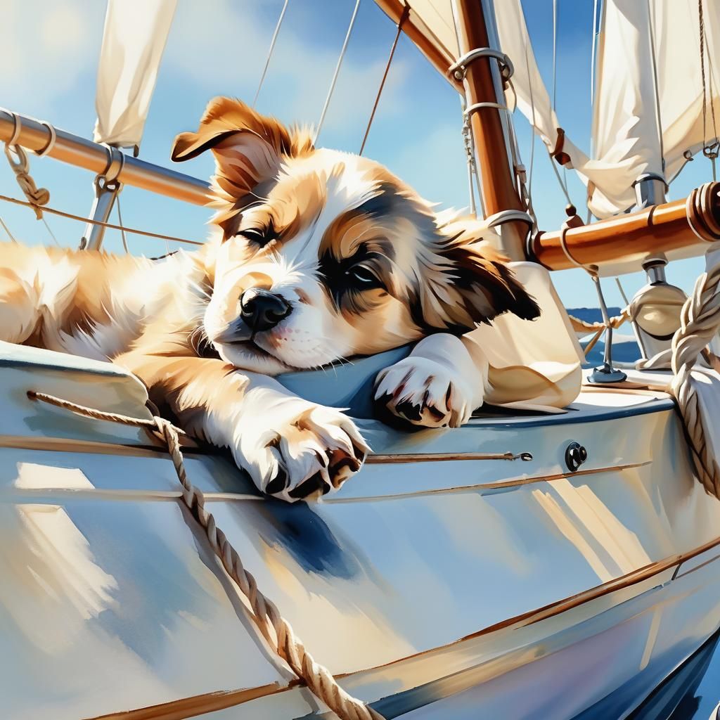 Puppy's Dream: A Watercolor Sailboat Portrait