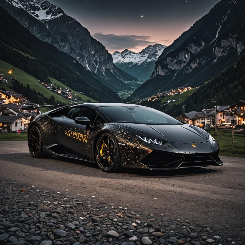 Lamborghini Huracan with Trash Polka Tattoo in Alps