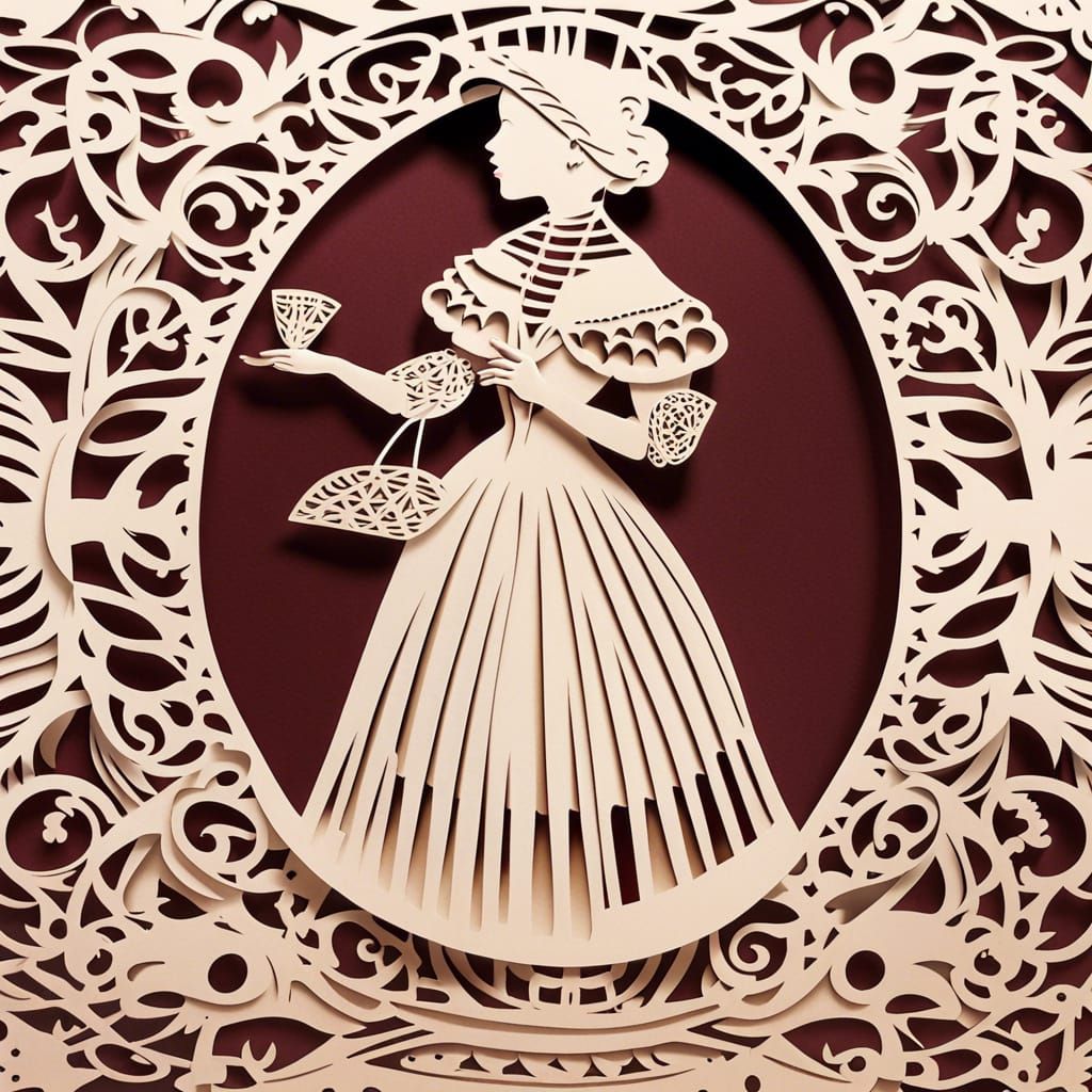 Victorian Woman Silhouette in Paper Cut Style