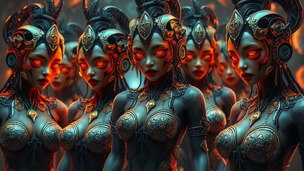Sensual Futuristic Assamese Goddesses Embody Cyberpunk Bitco...