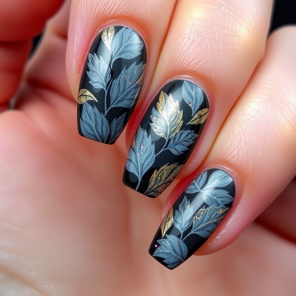 Wolf Fur Nail Art with Gold and Glitter