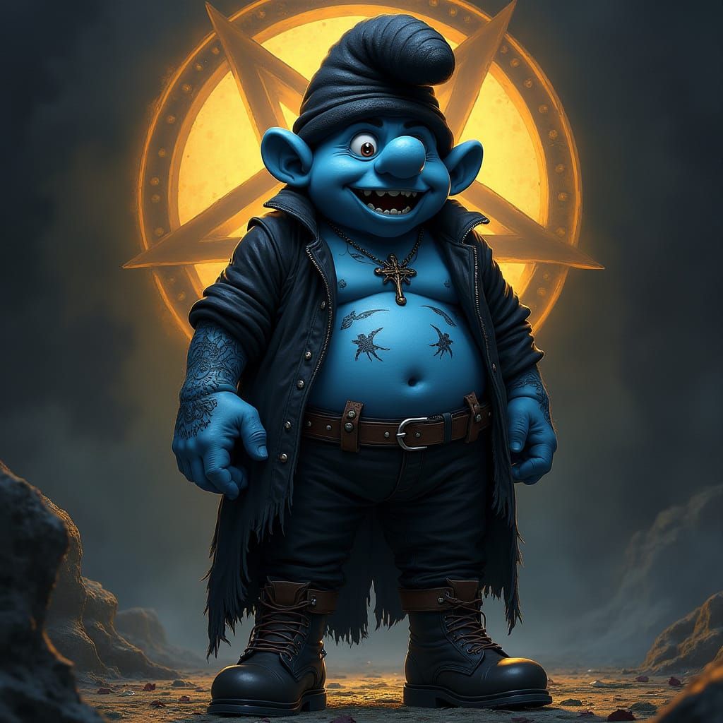 Gothic Smurf with Pentagram in Dark Style