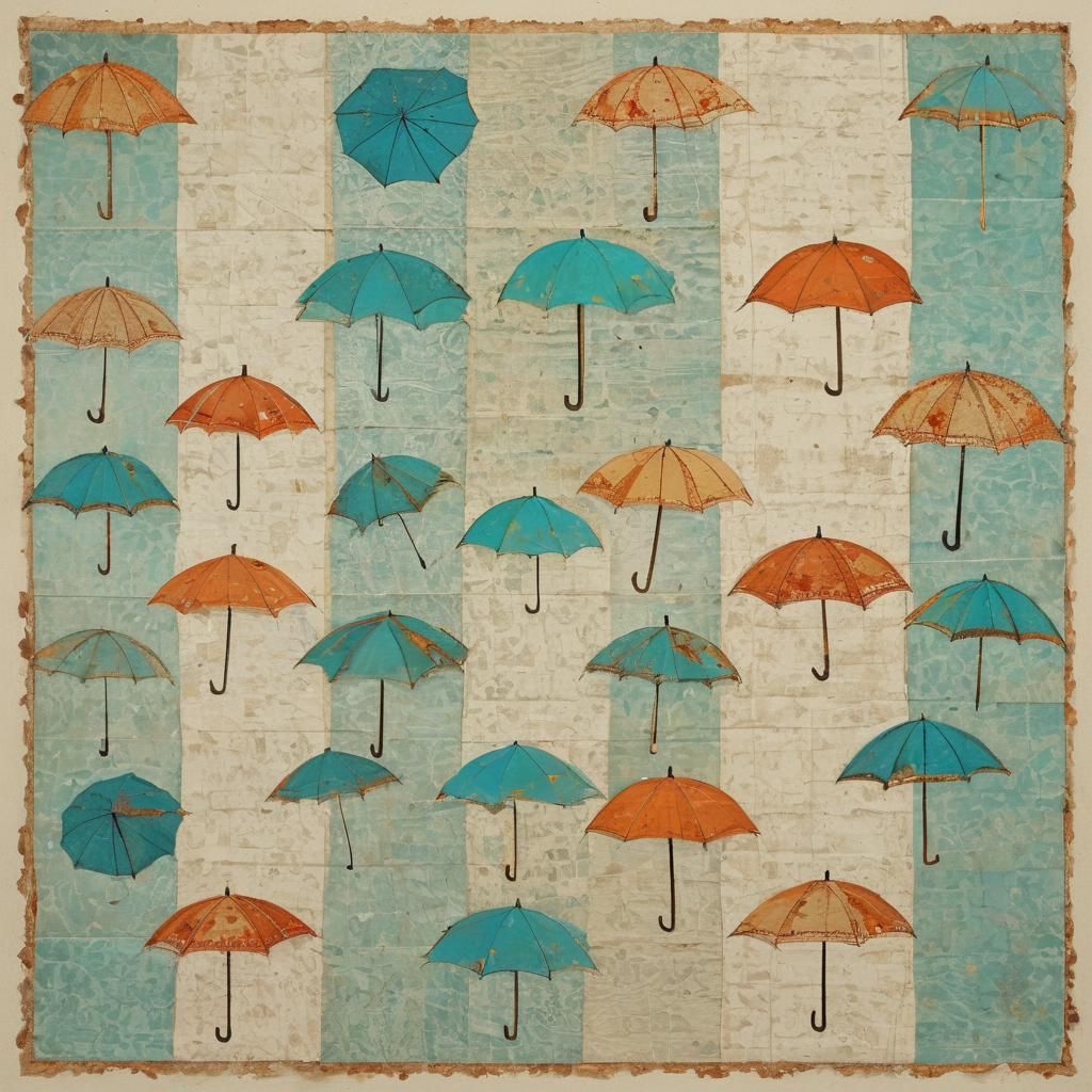 Turquoise and Orange Umbrellas Line the Ocean Shore