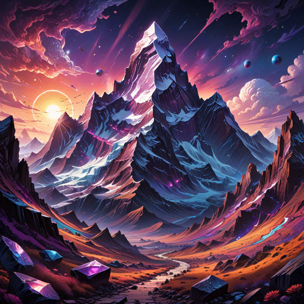 Giant Purple Gemstone Mount Everest on Alien Planet