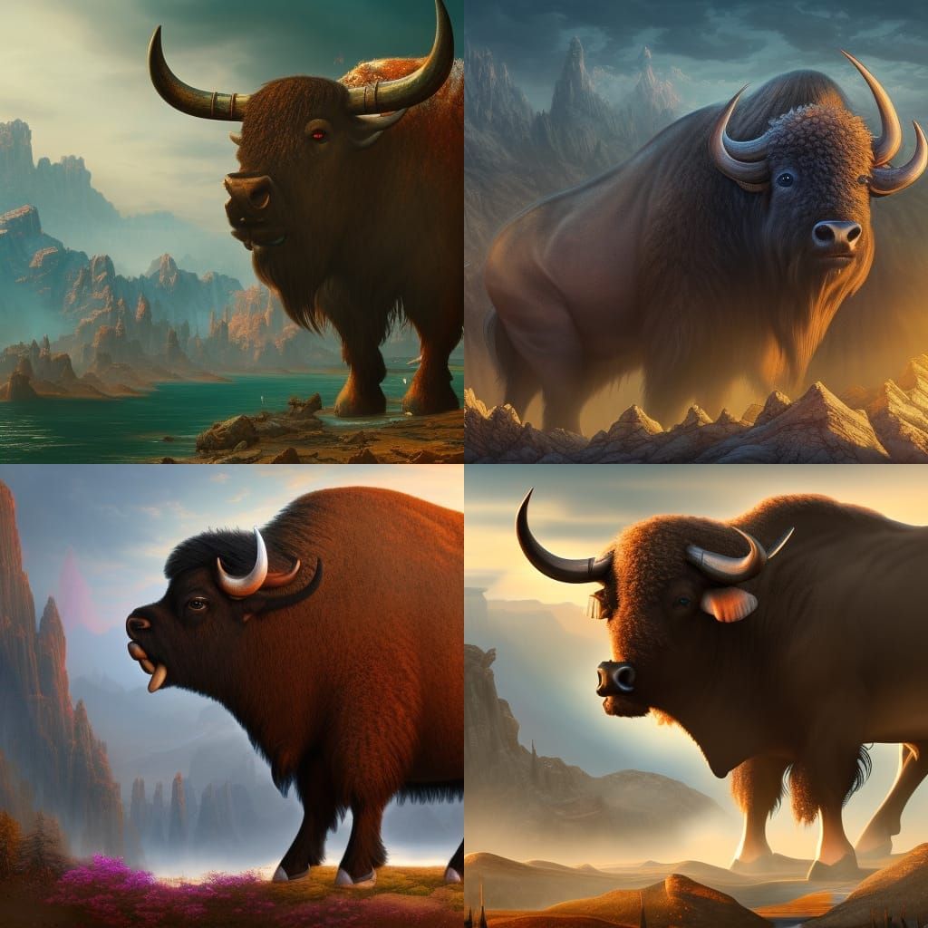 Fantastical Buffalo in Detailed Matte Painting