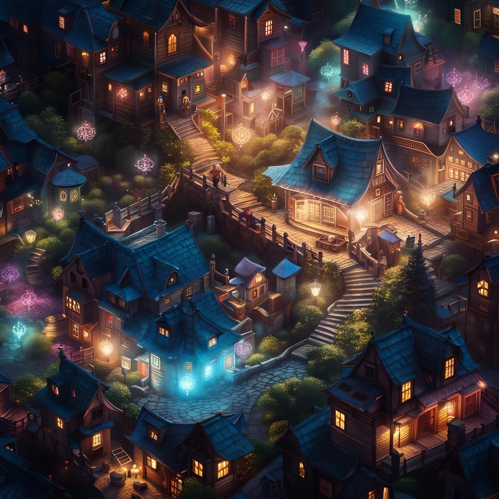 Detailed Fairy Town in Hyperrealistic Style