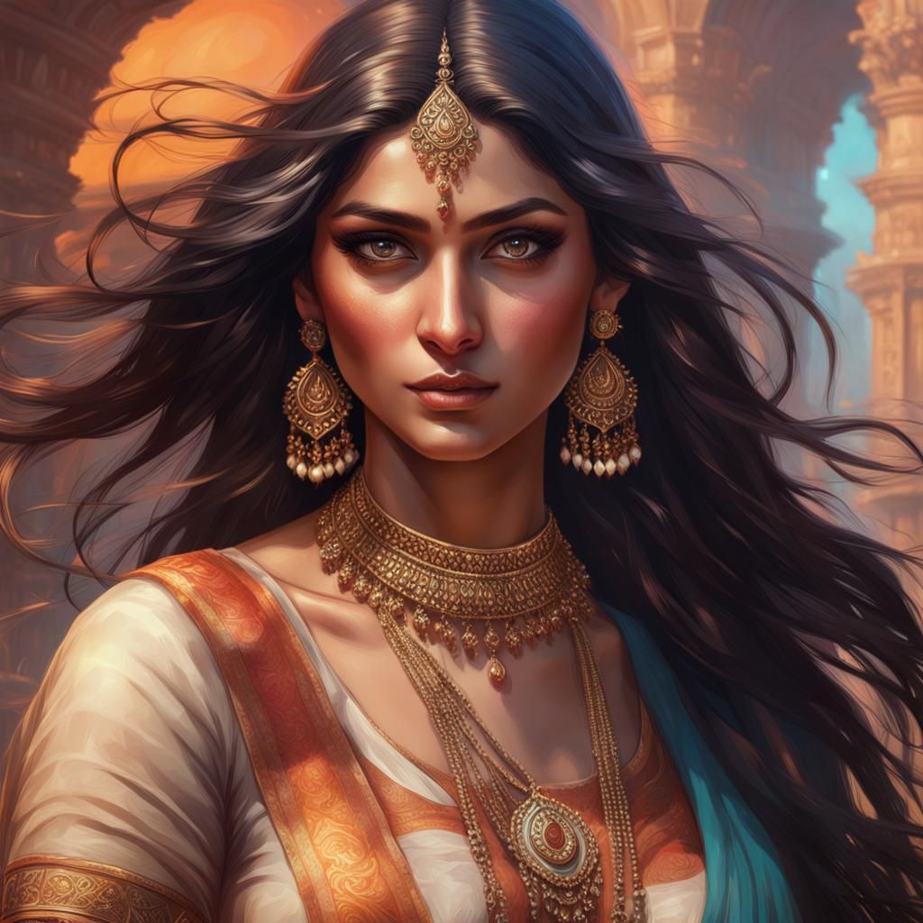Beautiful Indian Woman Portrait in Hyperdetailed Style