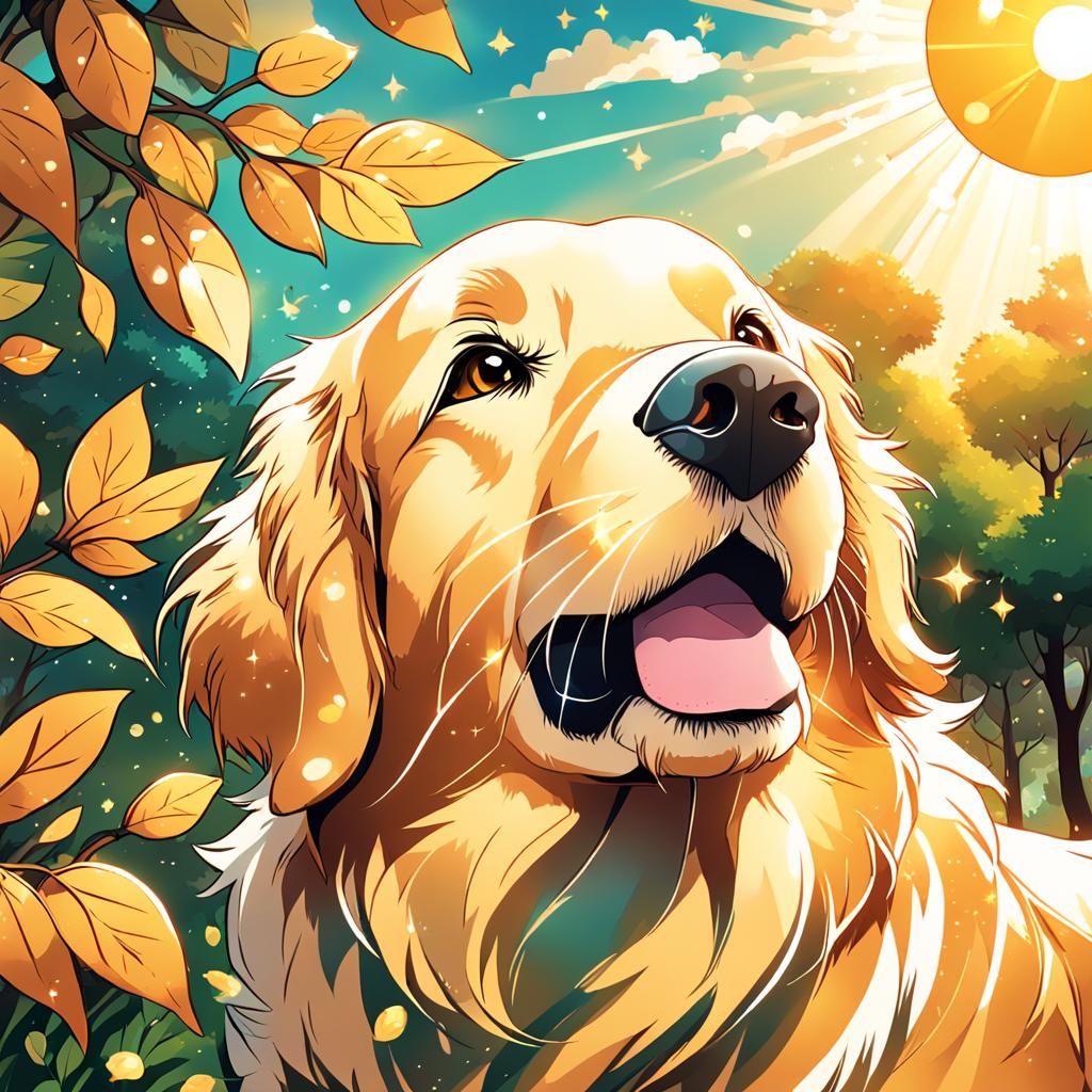 Cute Golden Retriever in Vibrant Anime Style