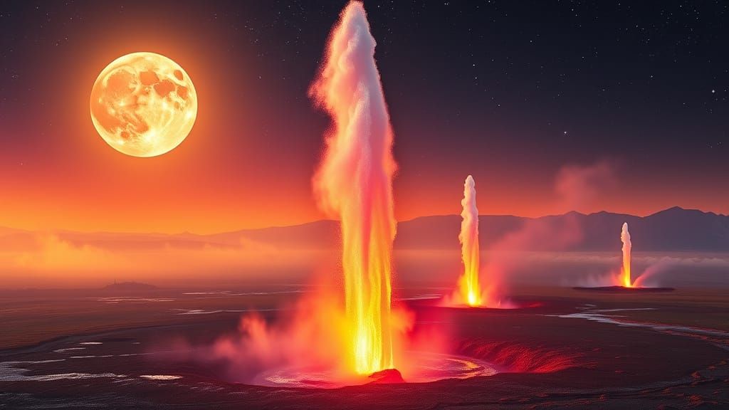 Glowing Cosmic Geysers in Vibrant, Hyperrealistic Style