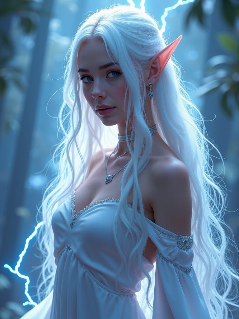 Elegant Lightning Goddess in Hyper-Realistic Landscape