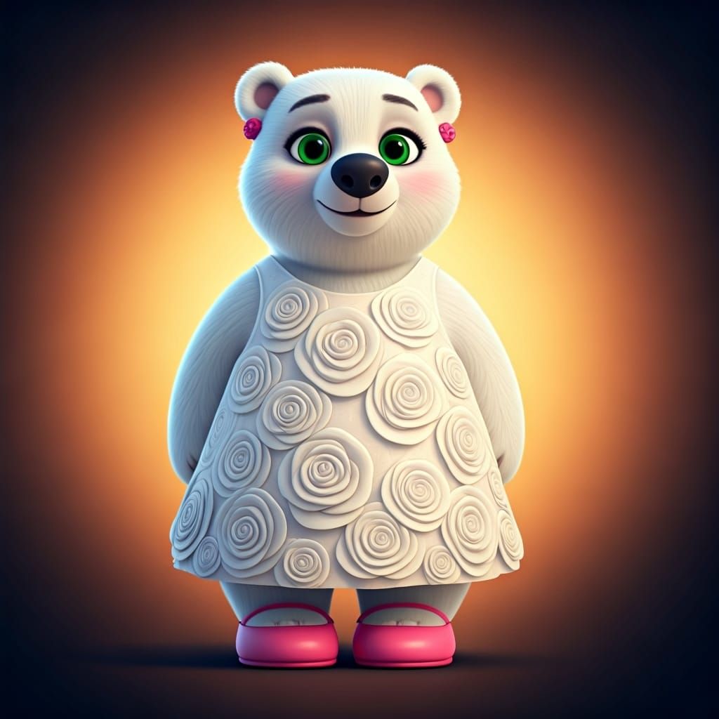 White Bear in Pink Dress: Whimsical 3D Digital Art
