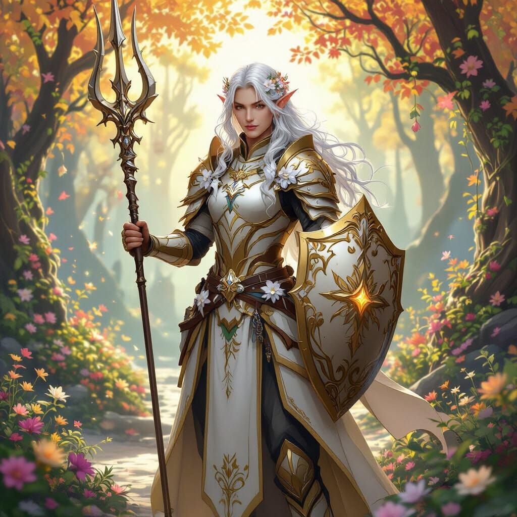 Eladrin Paladin in Feywild Forest, Anime Style