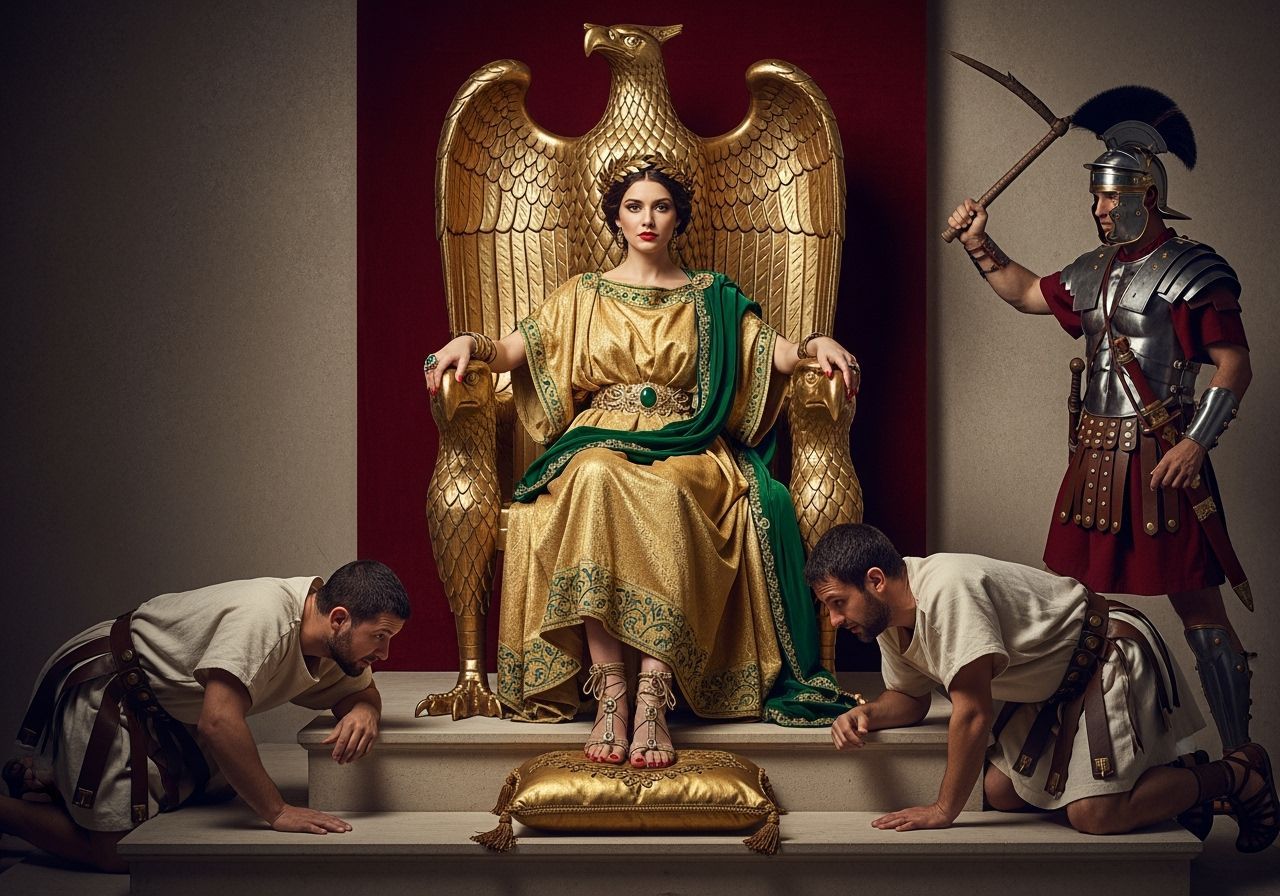 Regal Roman Empress on Gold Imperial Throne