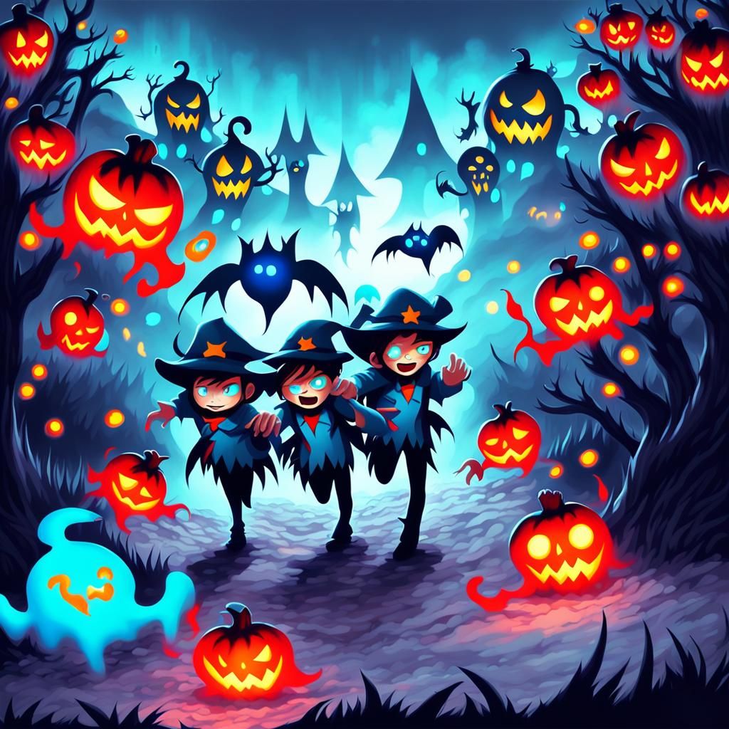 Glowing Blue Ghosts in Sinister Scene