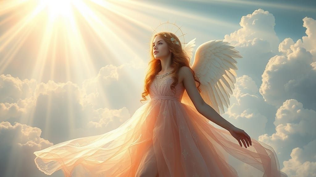 Ethereal Girl in Shimmering Glass Gown