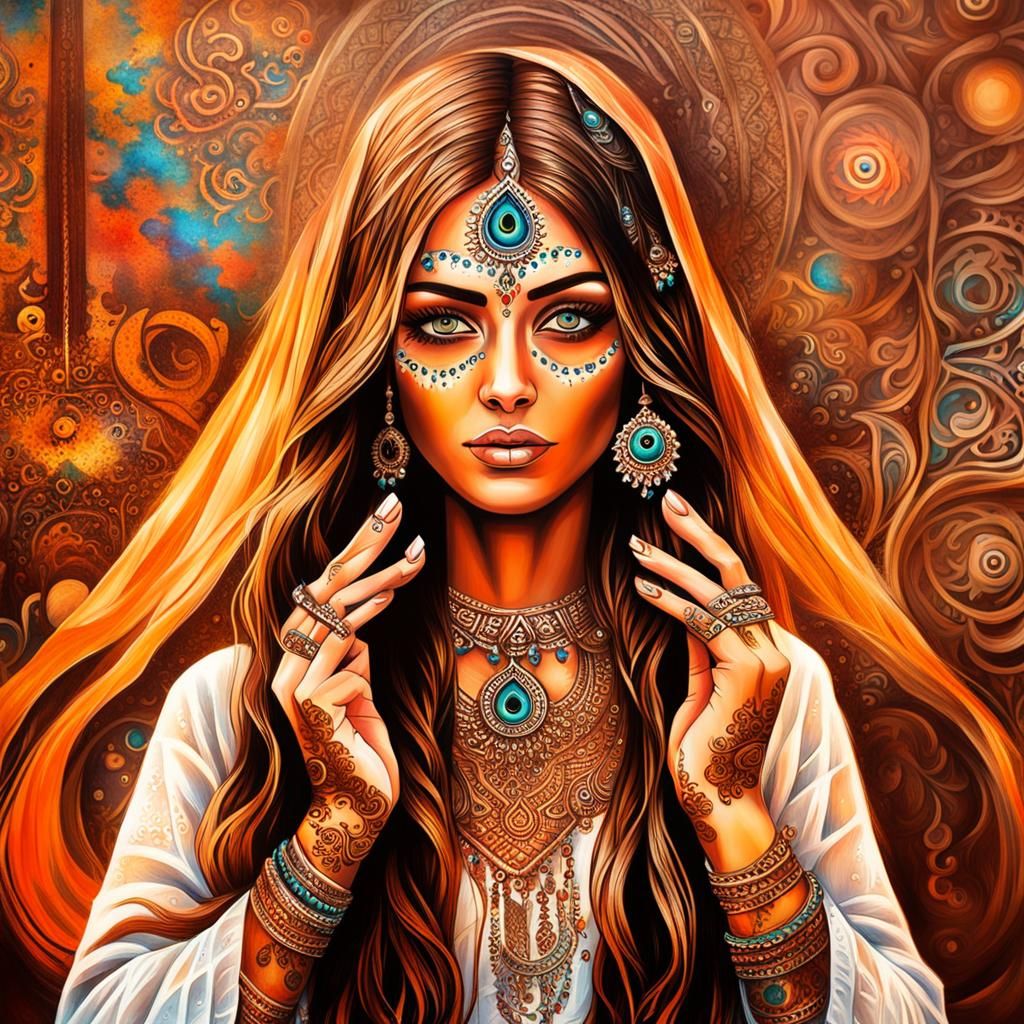 Woman with Third Eye in Colorful Graffiti Art