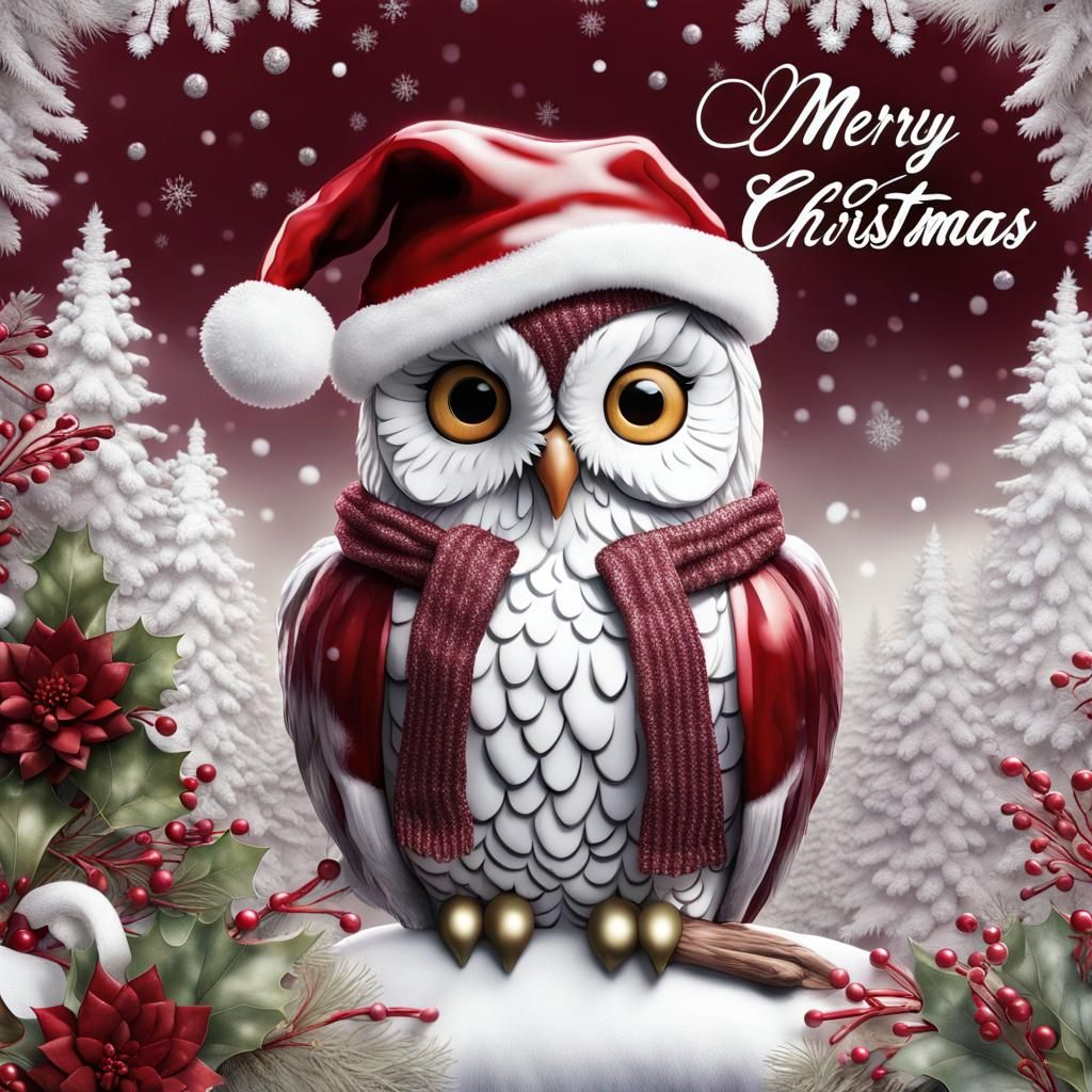 Festive Snow Owl in Winter Wonderland