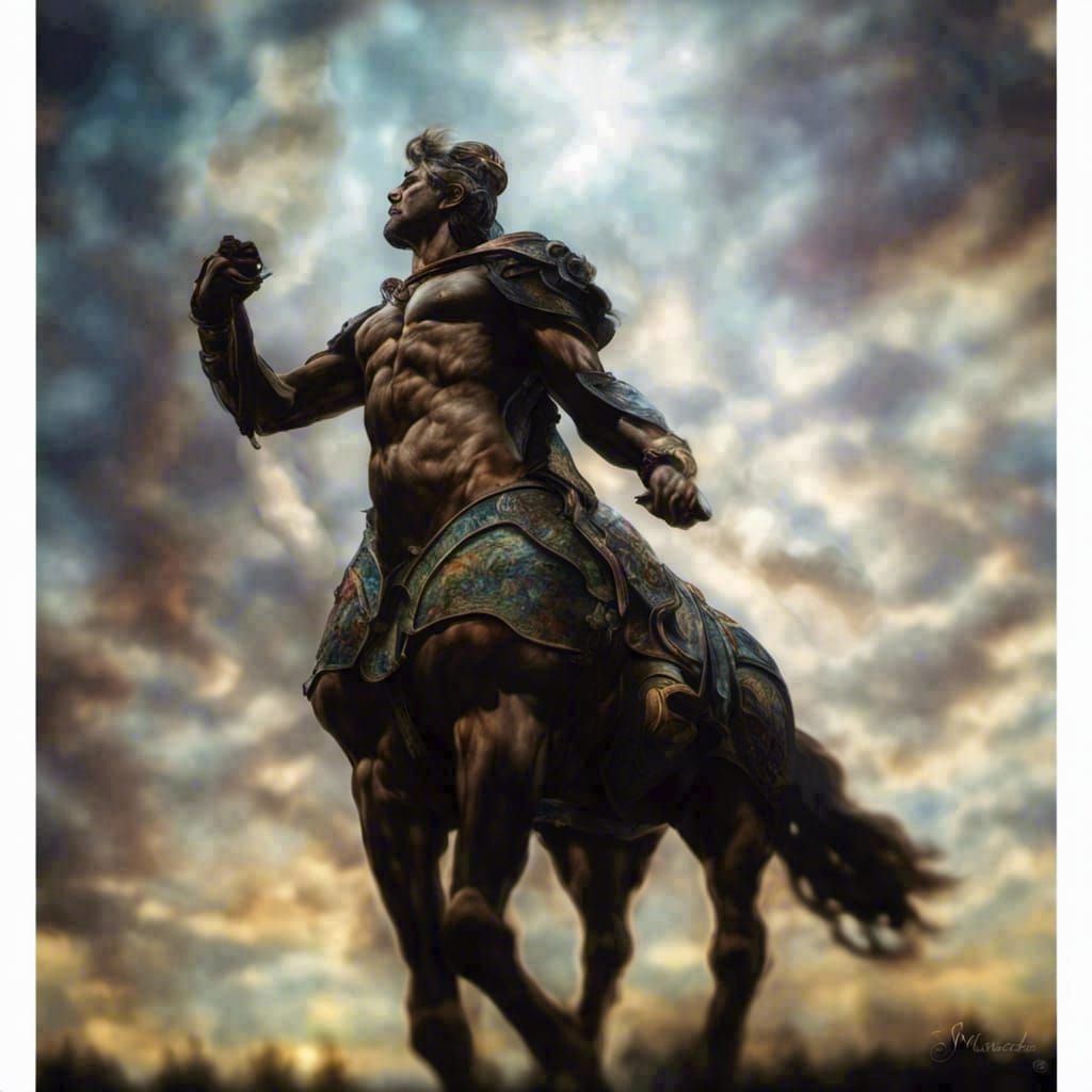 Stained Glass Centaur Warrior in Mosaic Style