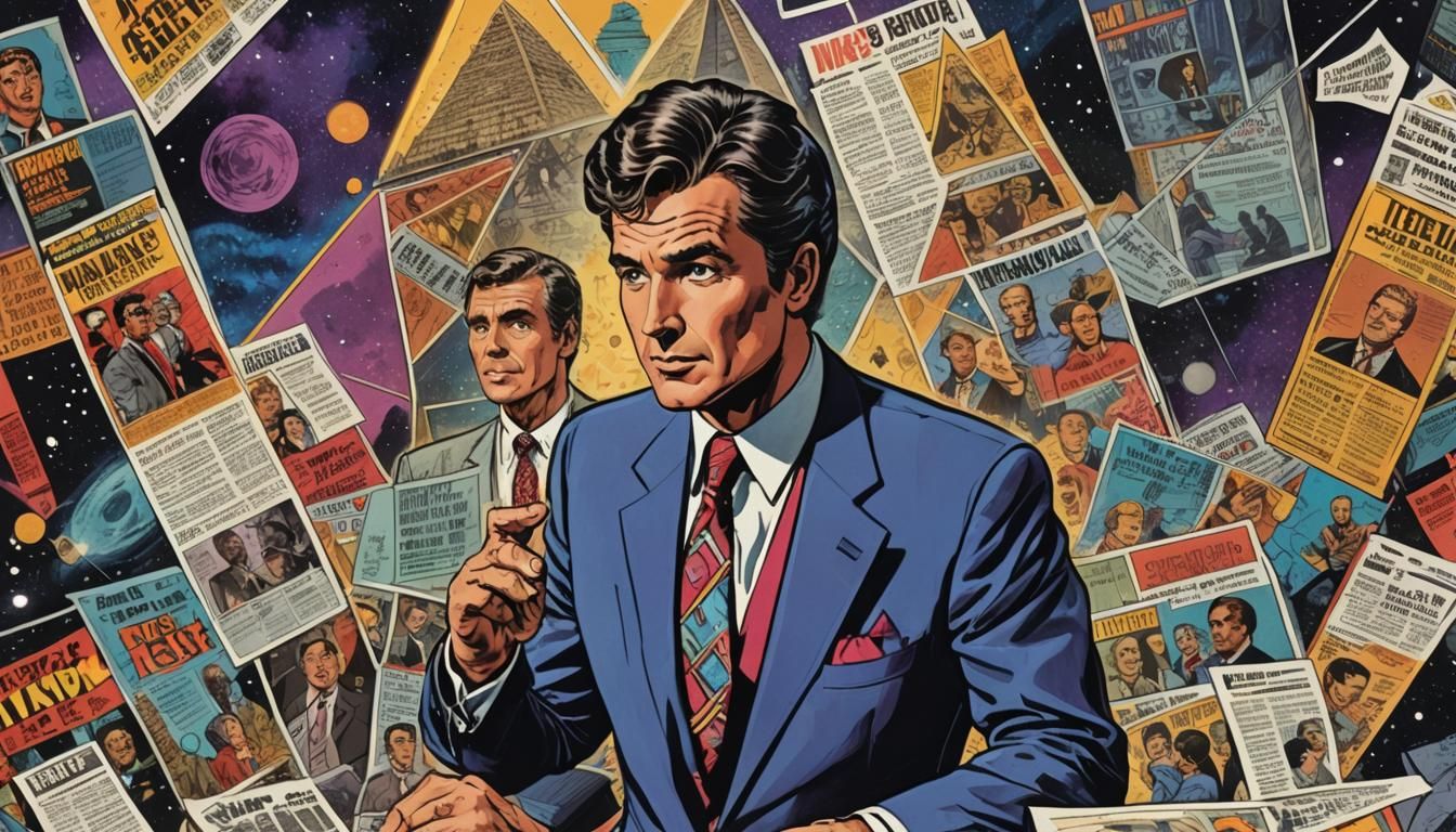 Retro-Futuristic Talk Show Host in Comic Book Art
