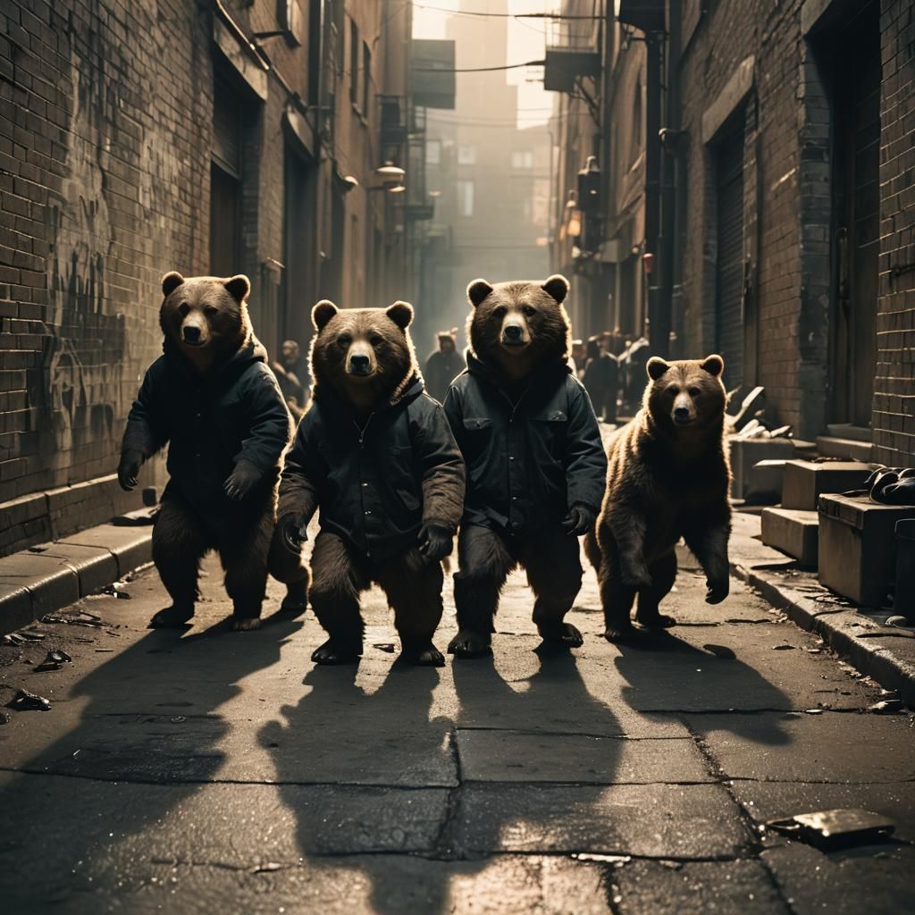 Gangsta Bears vs Wolves in Gritty Film Still