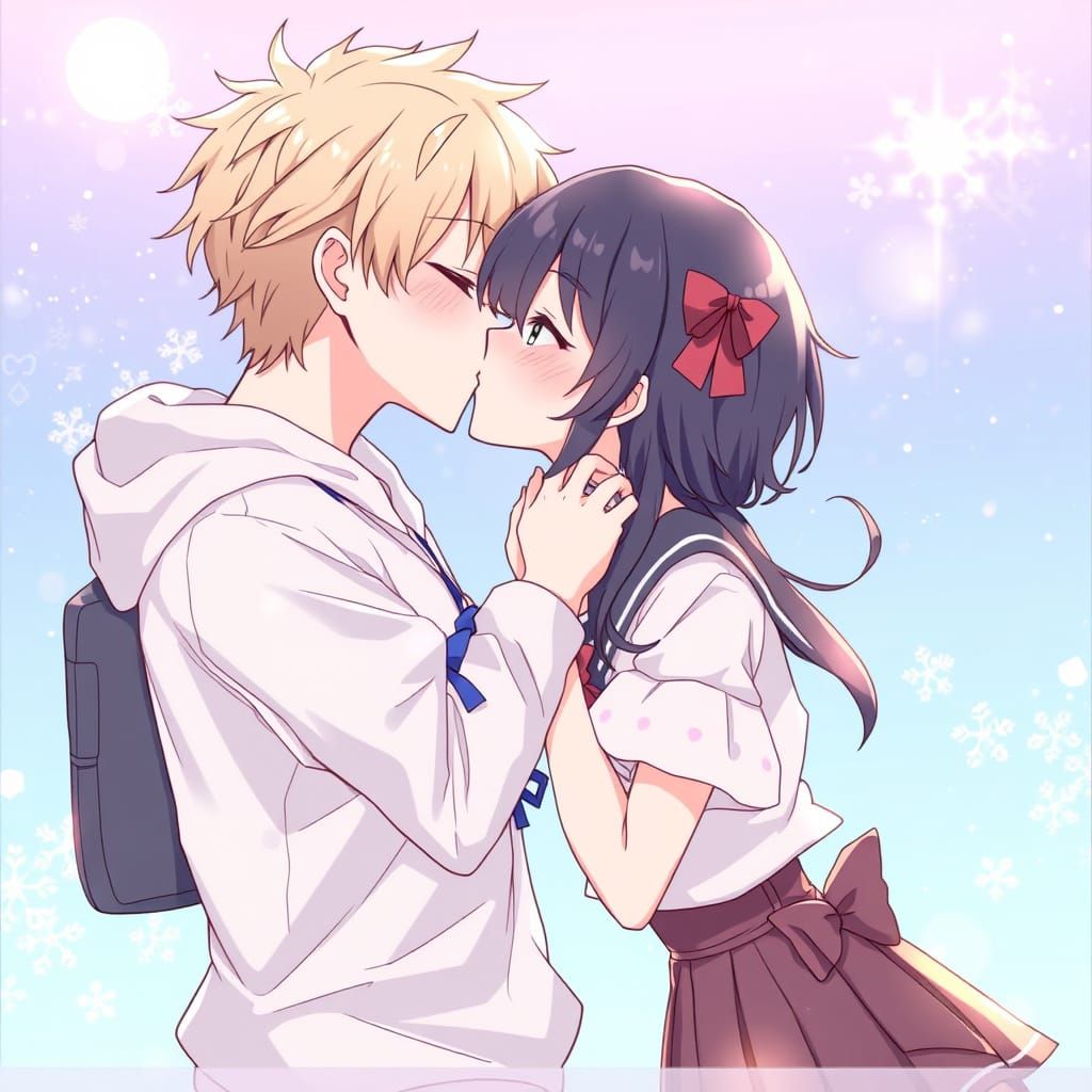 Charming Anime Couples in Tender Kiss