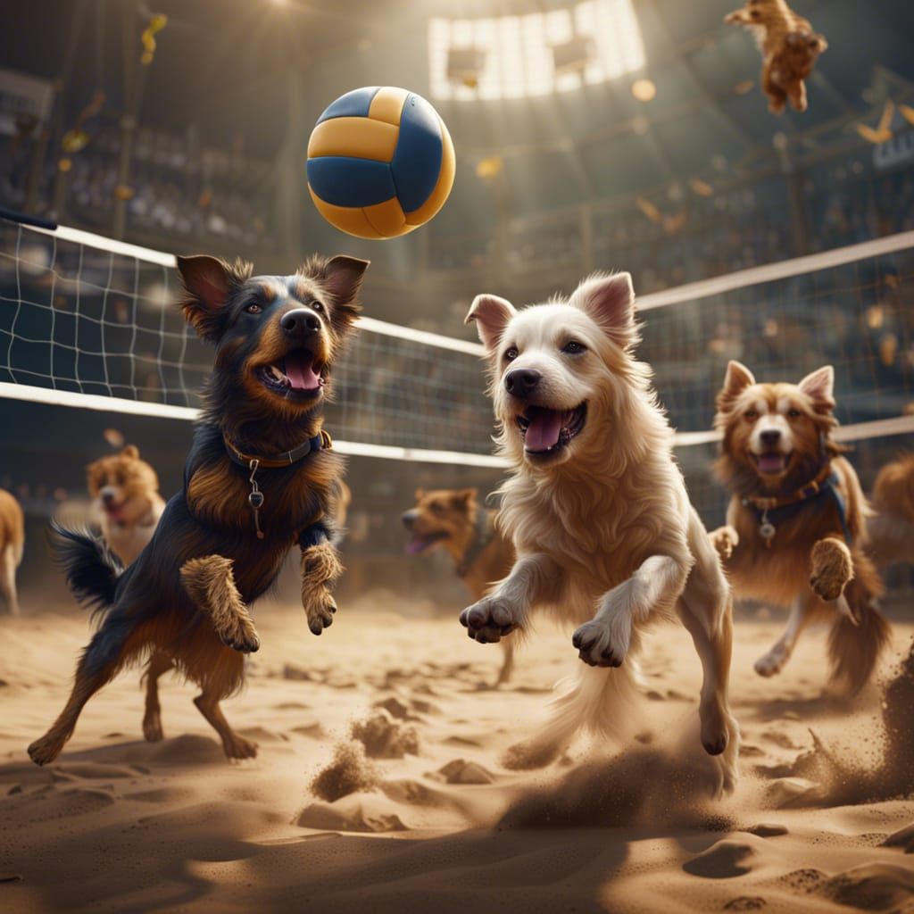 Dogs Playing Volleyball: Fantasy Concept Art