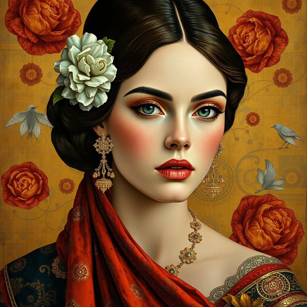 Luxurious Portrait in Golden Art Nouveau Style
