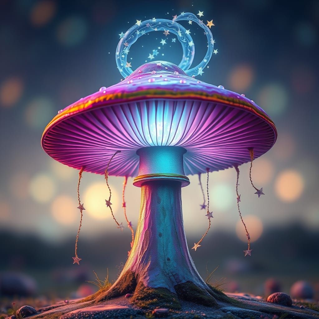 Cosmic Mushroom Portal to Another World in Dreamlike Style