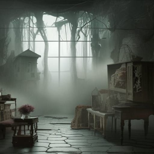 Eerie Fog Ghost Emerges in Rickety Room