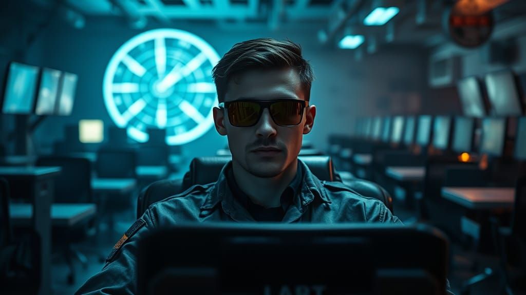 Gritty Military Command Center Scene in Cinematic Style