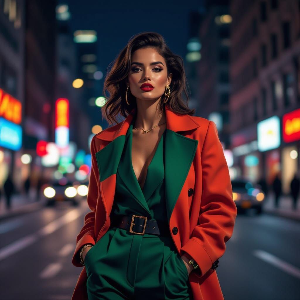 Stylish Woman in City Street: Pop Art Film Noir