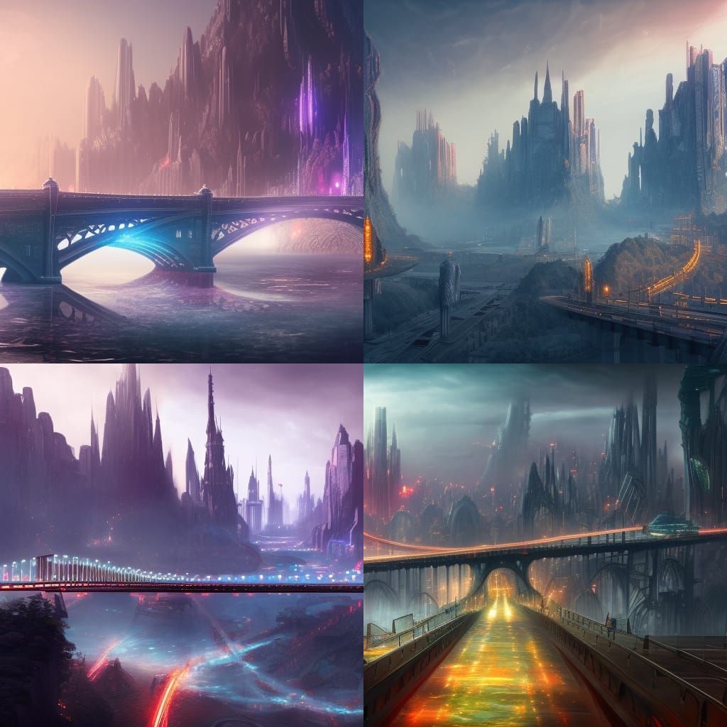 Futuristic City with Bridges: Detailed Matte Painting