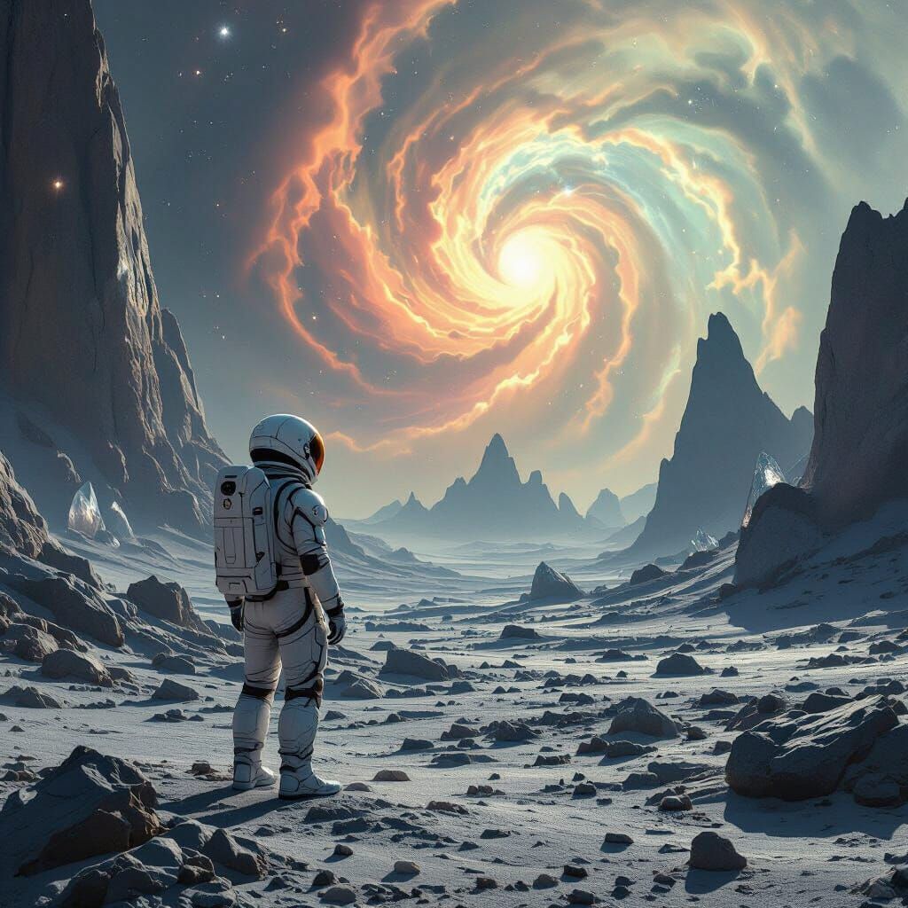 Astronaut on Alien Planet in Retro-Futuristic Style