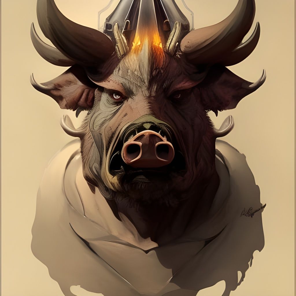 Detailed Demonic Boar Portrait in Hyperdetailed Style