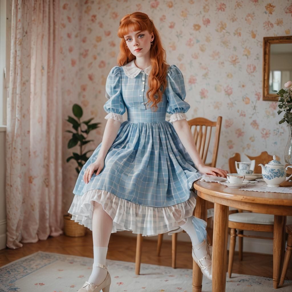 Pastel Portrait of Redhead in Babydoll Dress
