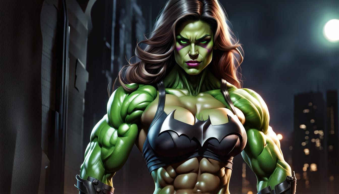 Batman and She-Hulk Fusion in Hyper-Realistic Style