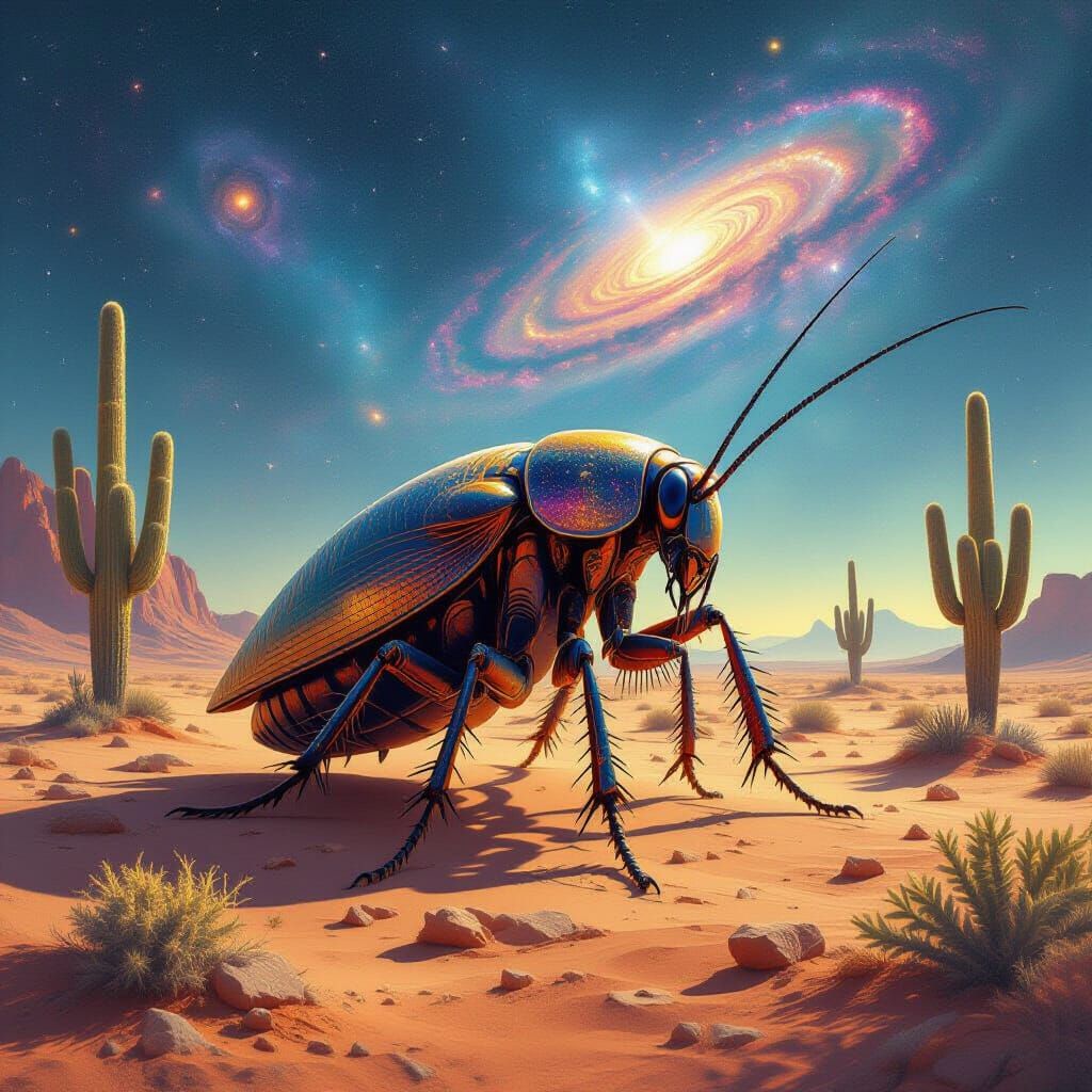 Cosmic Cockroach in Alien Desert Digital Painting
