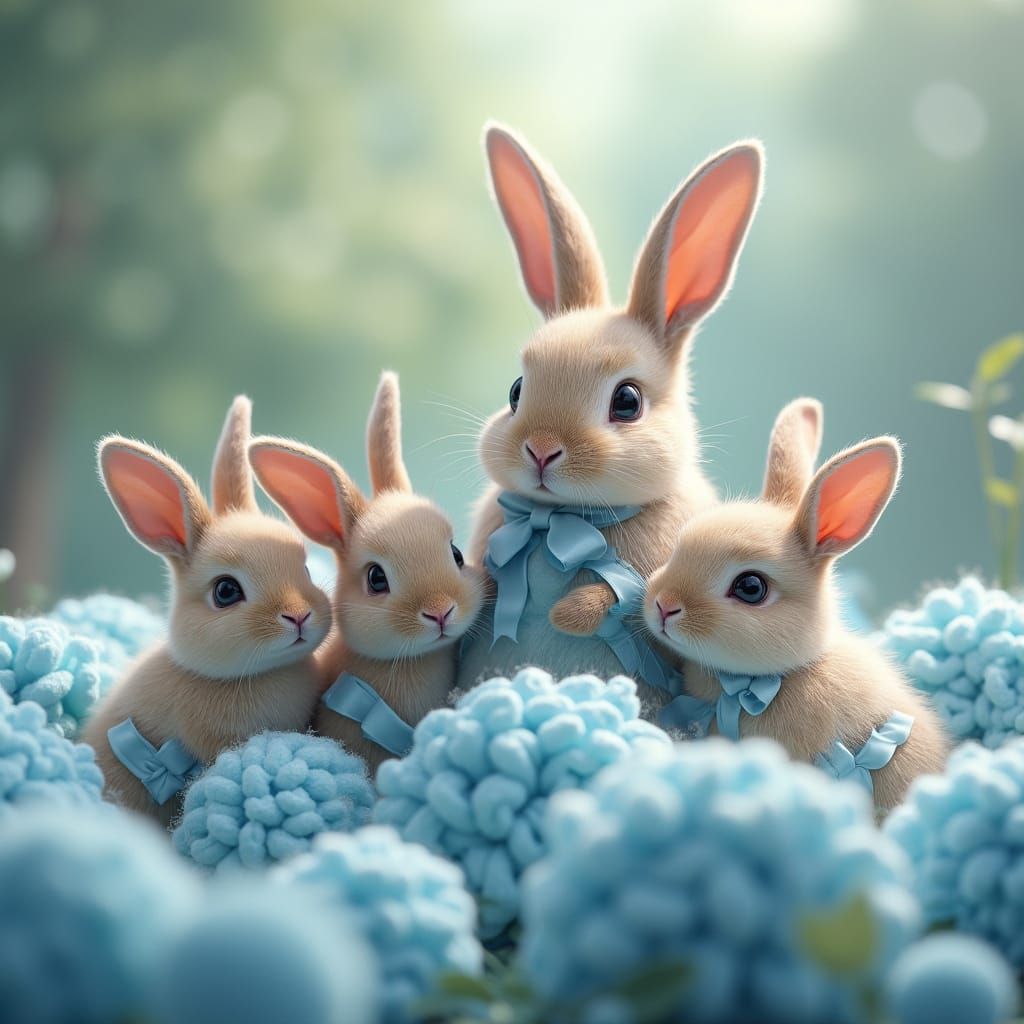 Adorable Bunny Family in Detailed Matte Painting Style