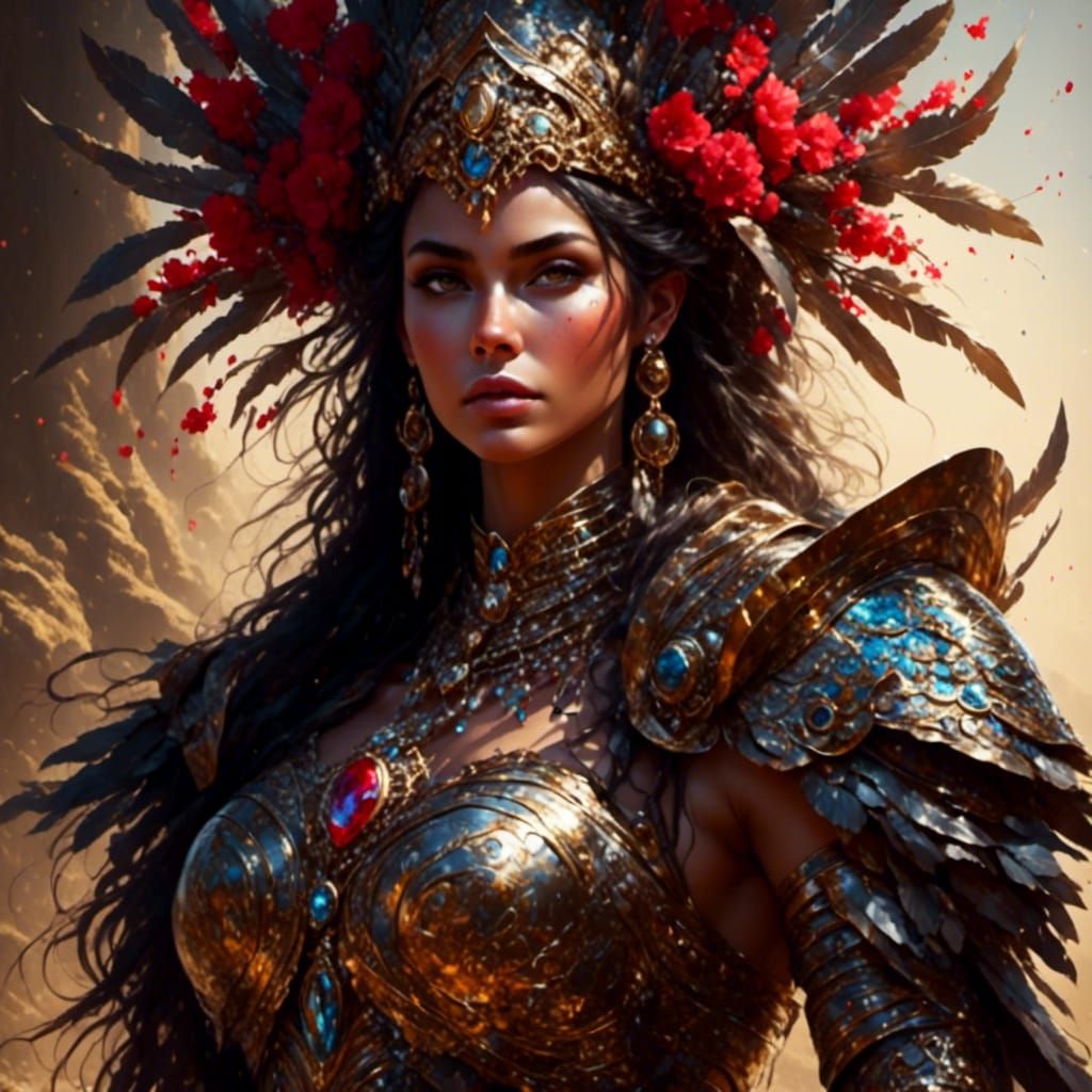 Majestic Jewel-Armored Female Warrior Portrait