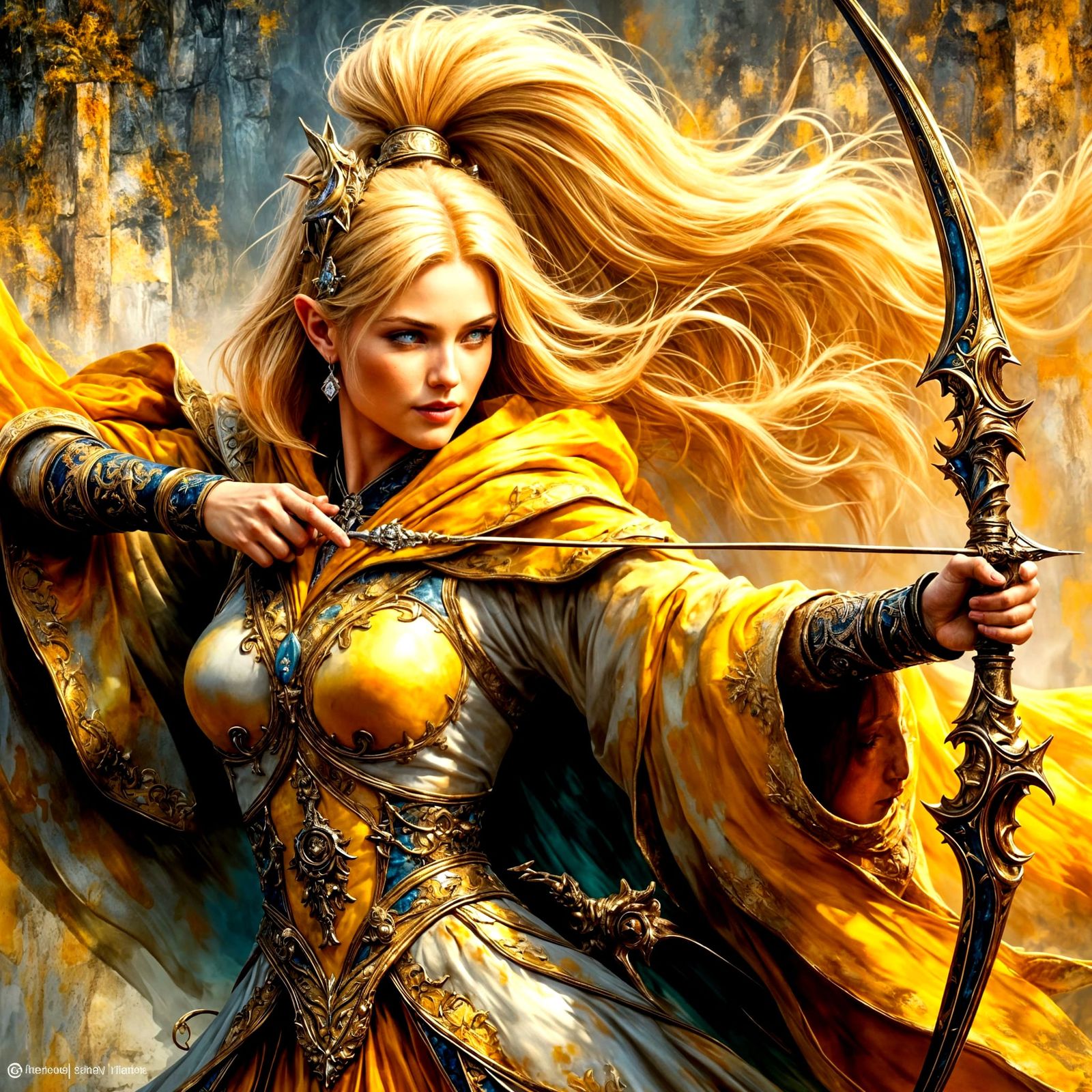 Ethereal High Elf Archer in Vibrant Yellow Hues