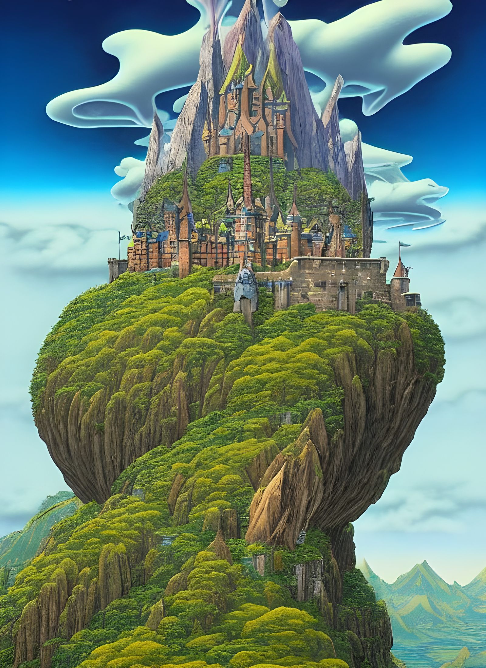 Fantasy Castle Sky Cliffside, Surreal 3D Render