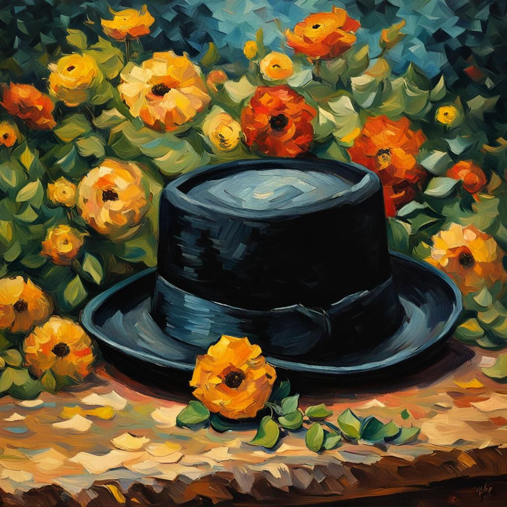 Impressionist Still Life with Bowler Hat and Flowers