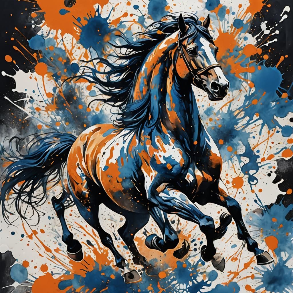 Galloping Horse in Ink Splatter Art
