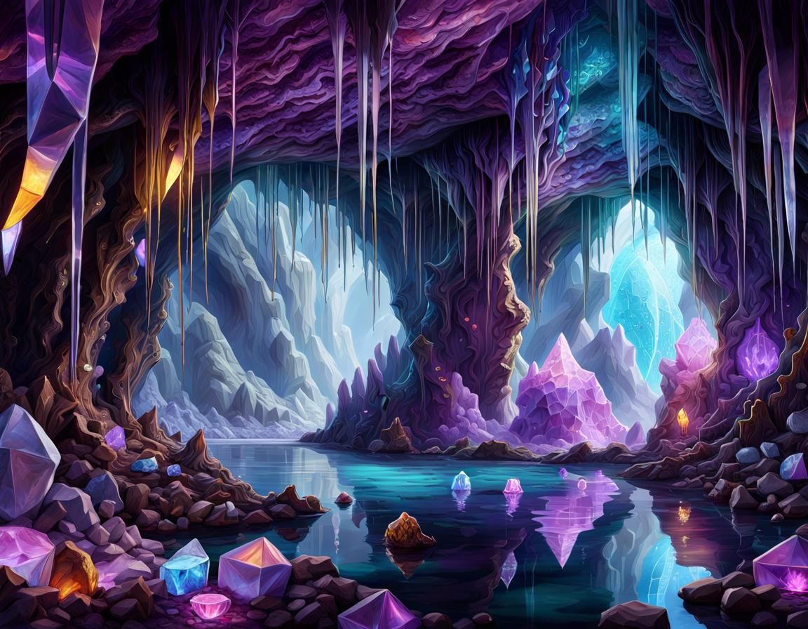 Photorealistic Amethyst Crystal Cave Interior