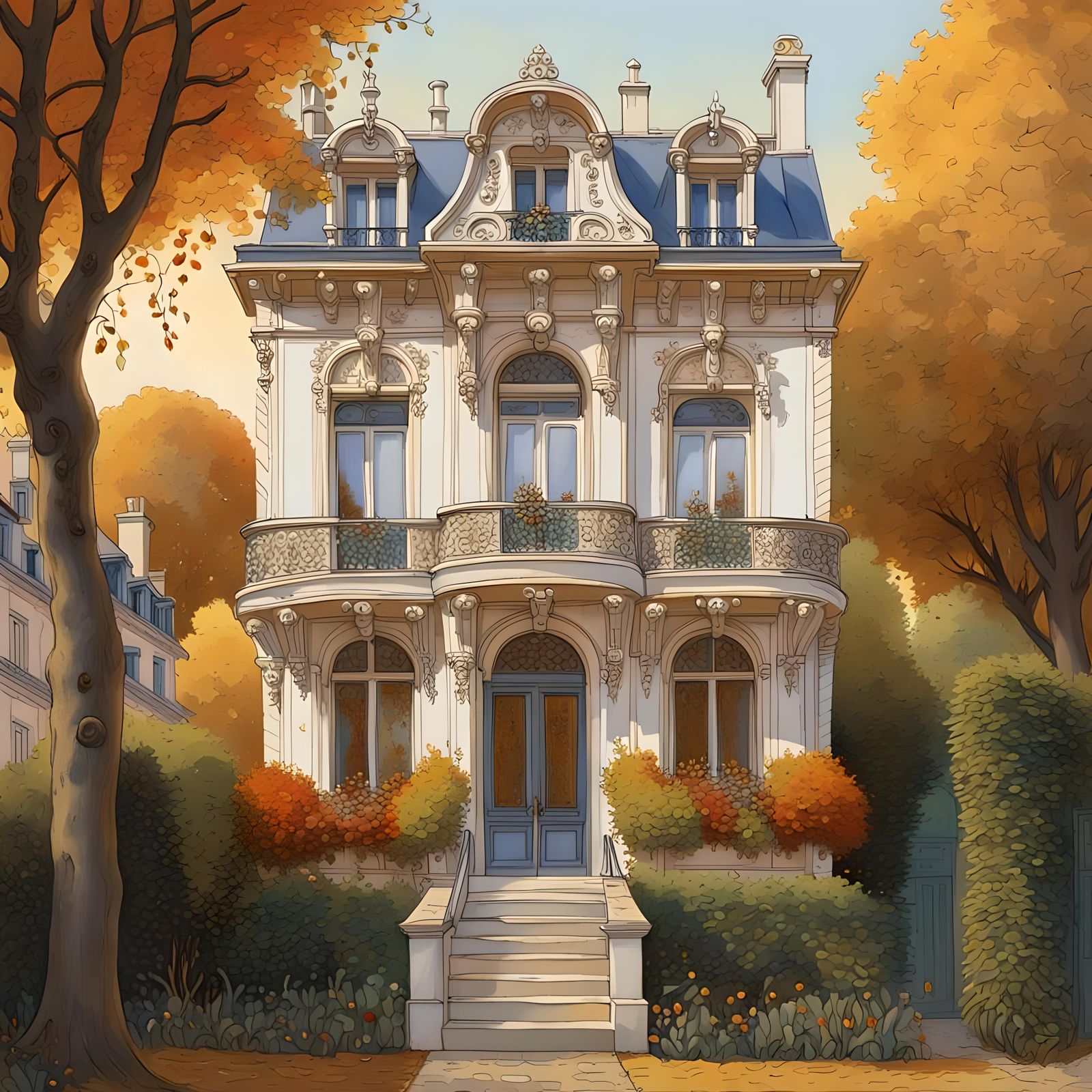 Intricate Belle Epoque Mansion at Magical Hour