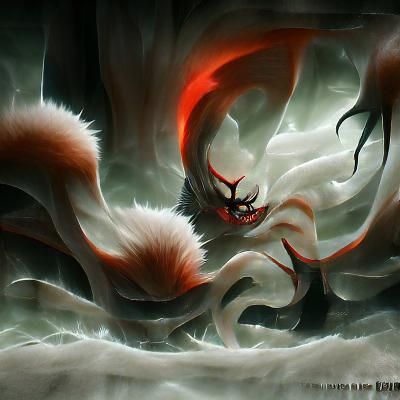 Sinister Nine-Tailed Fox in Dark Fantasy Style